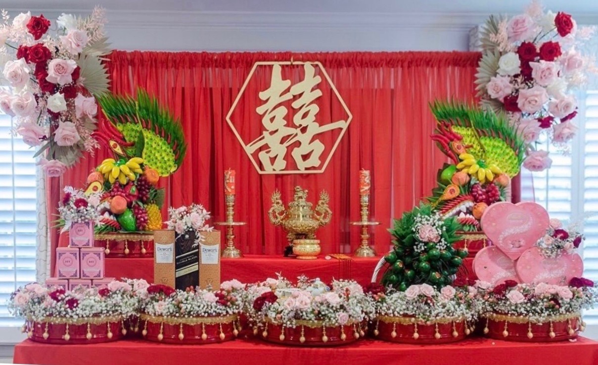 Wedding altar with floral arrangements